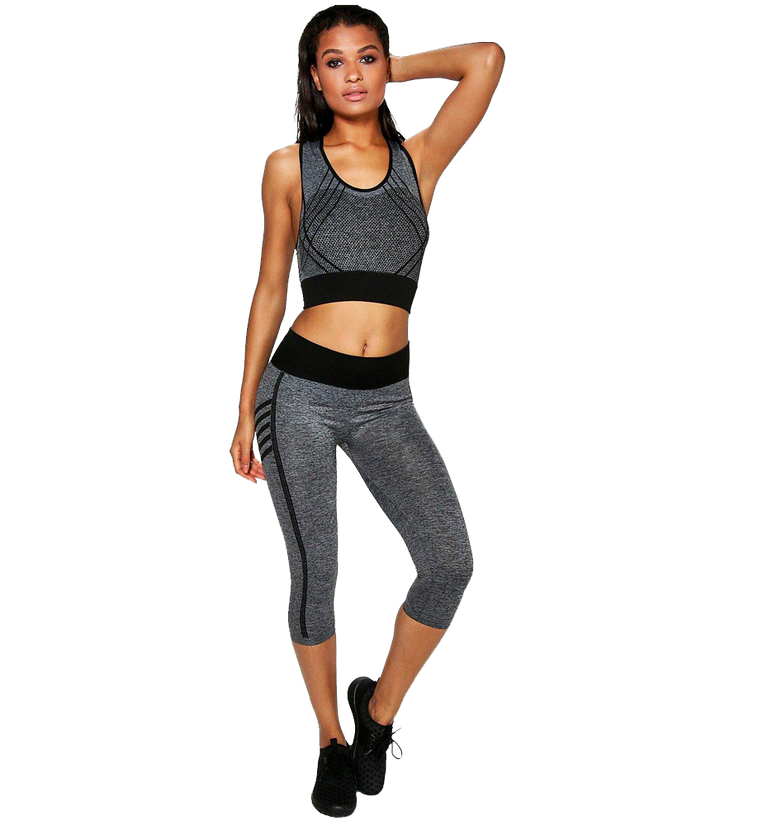 Zoe Neon Stripe Sports Crop Running Legging Set